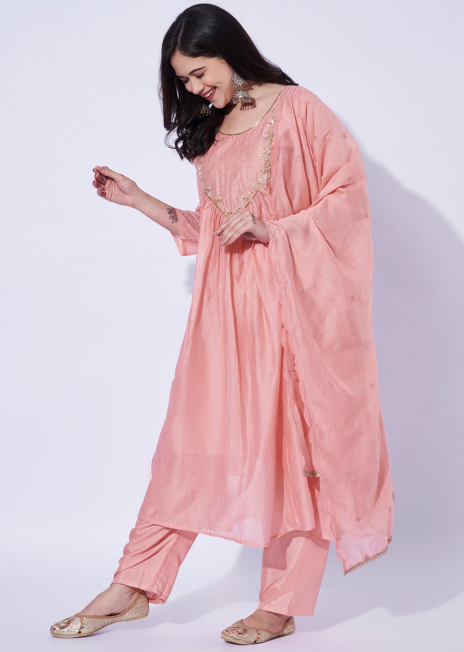 Baby Pink Mul Chanderi Anarkali Suit