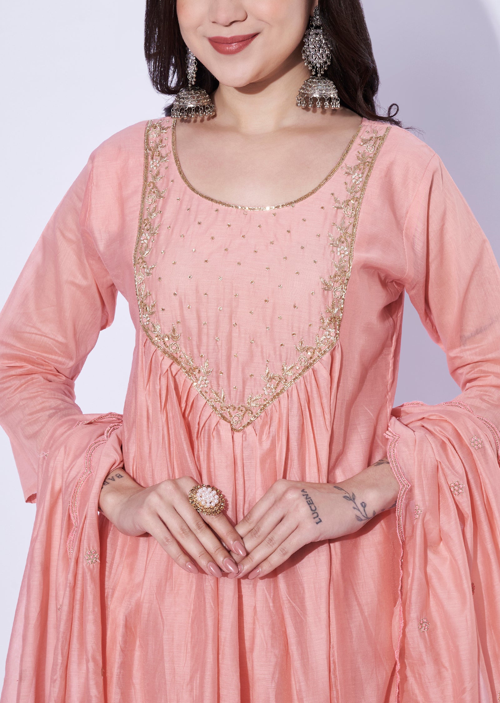 Baby Pink Mul Chanderi Anarkali Suit