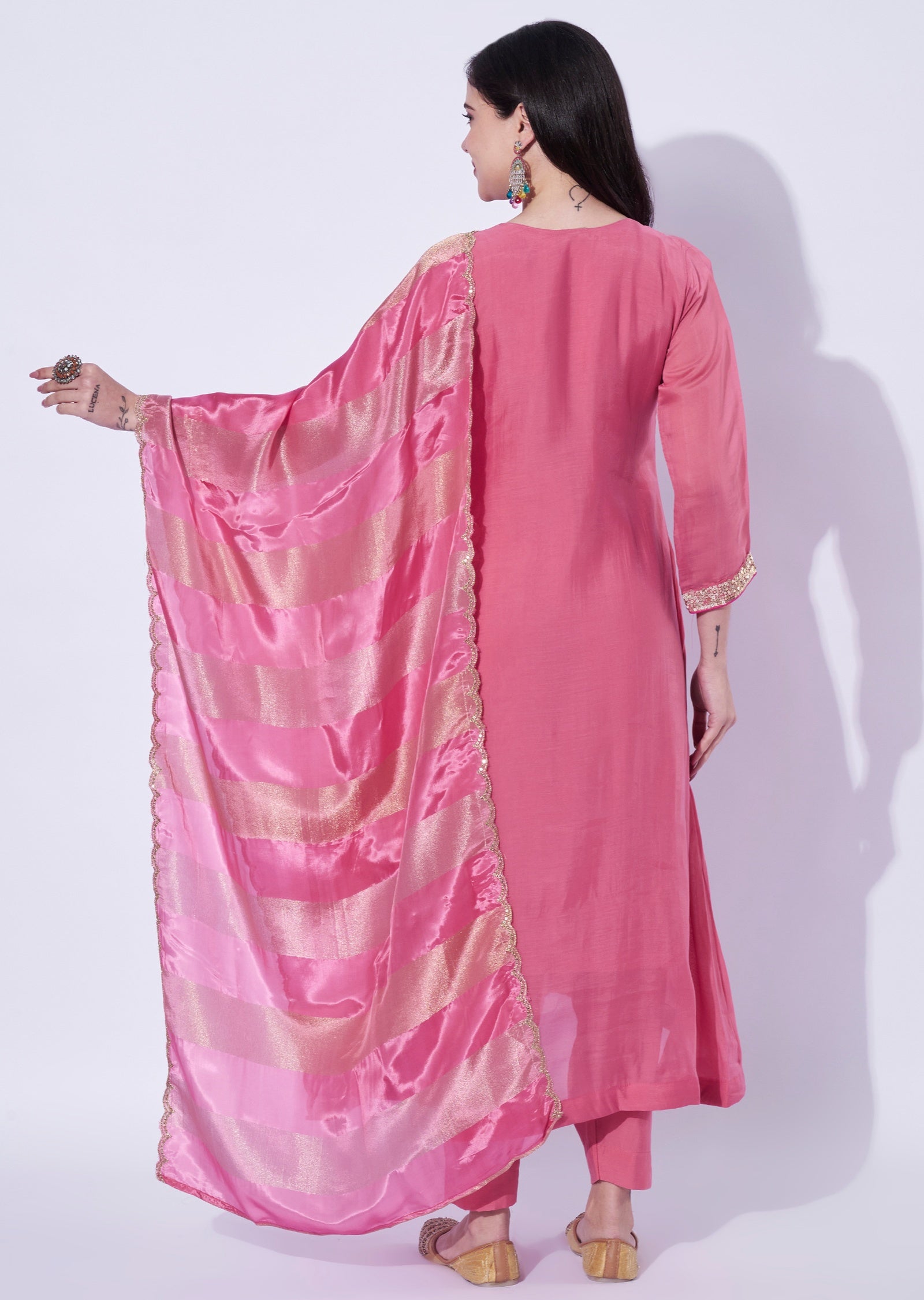 Pink Mul Chanderi Anarkali Suit