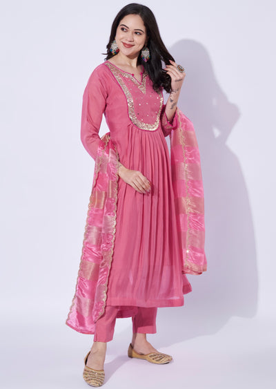 Pink Mul Chanderi Anarkali Suit