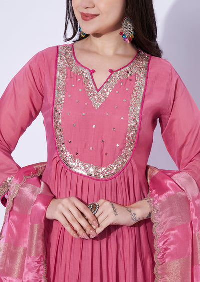 Pink Mul Chanderi Anarkali Suit