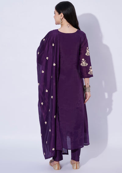 Wine Mul Chanderi Anarkali suit