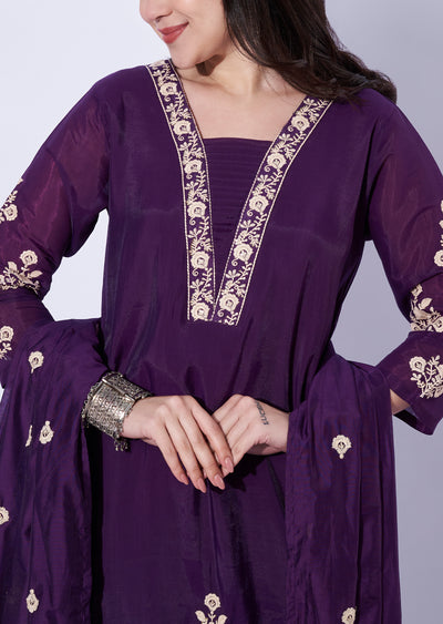 Wine Mul Chanderi Anarkali suit