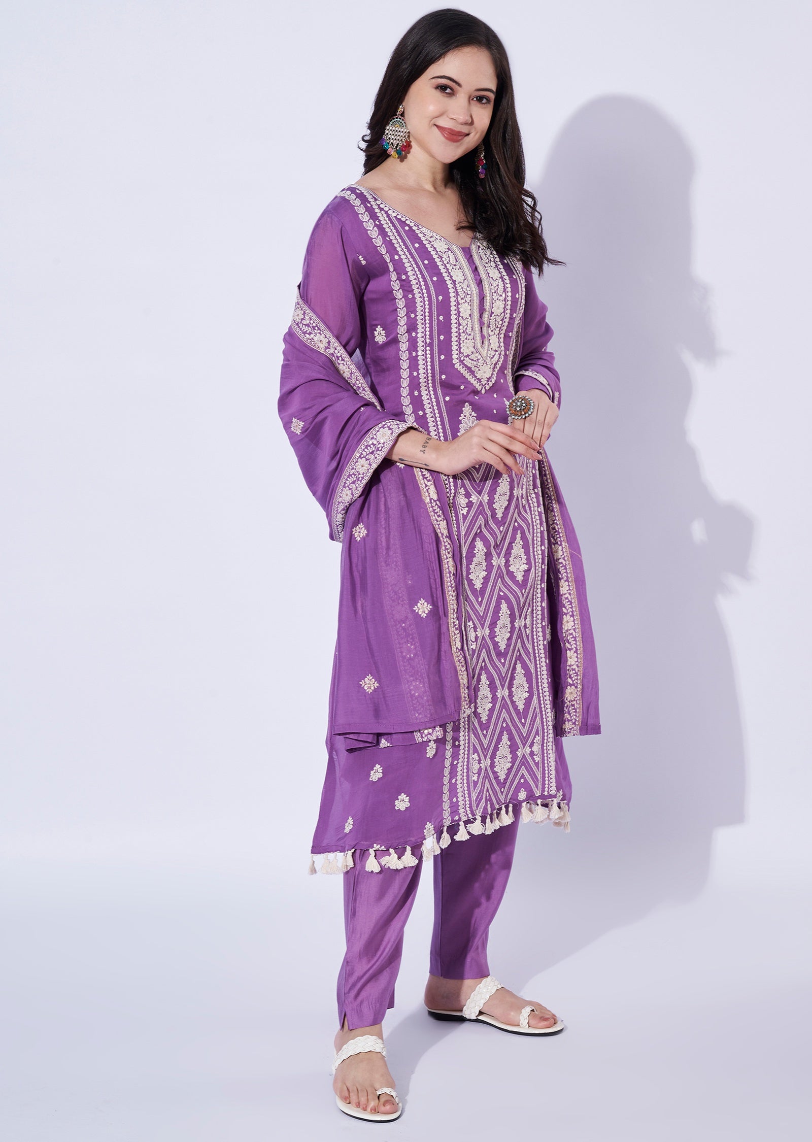 Purple Mul Chanderi Anarkali Suit