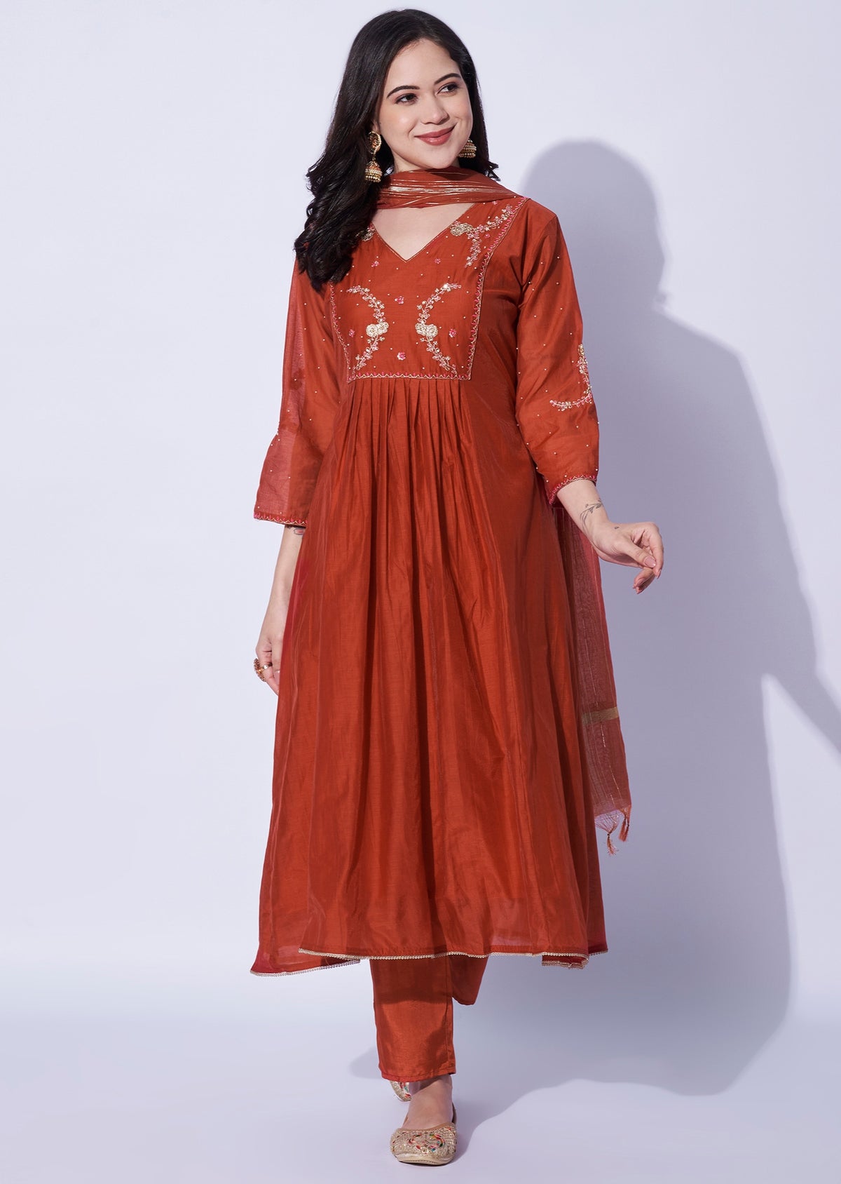 2000 Rustola Rust Mul Chanderi Anarkali Suit