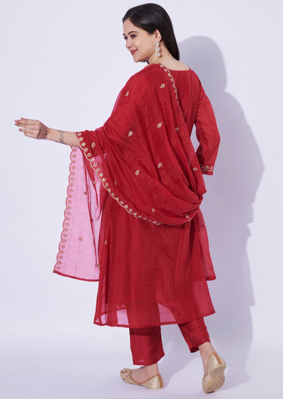 Red Mul Chanderi Anarkali suit