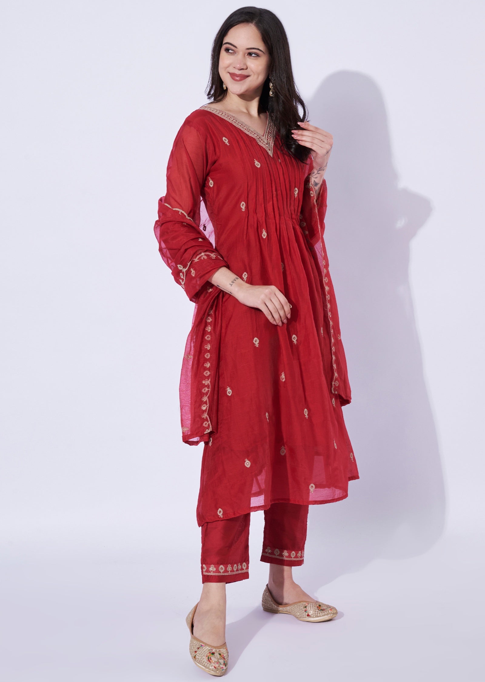 Red Mul Chanderi Anarkali suit