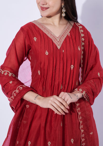 Red Mul Chanderi Anarkali suit