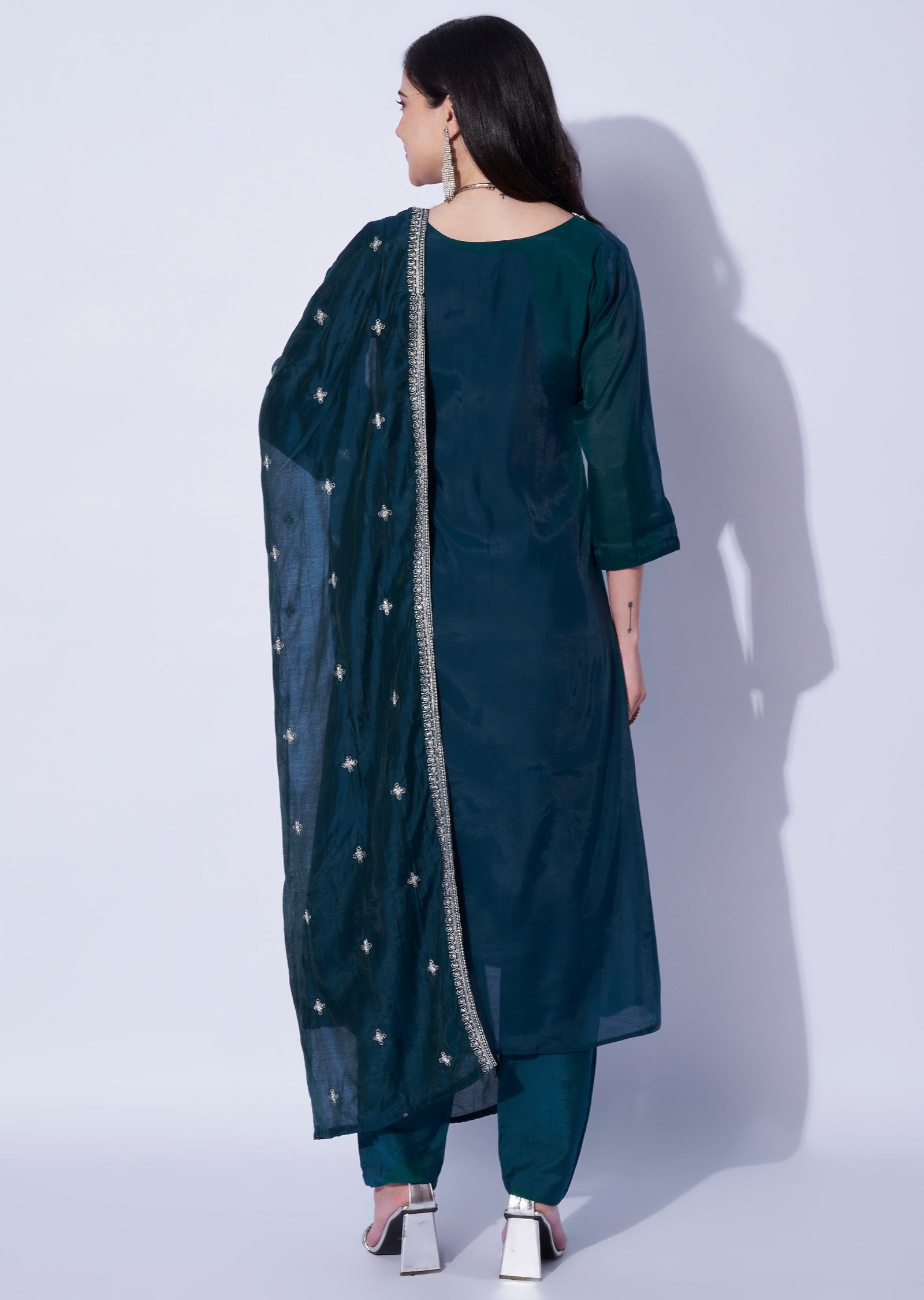 Teal Blue Mul Chanderi Anarkali Suit