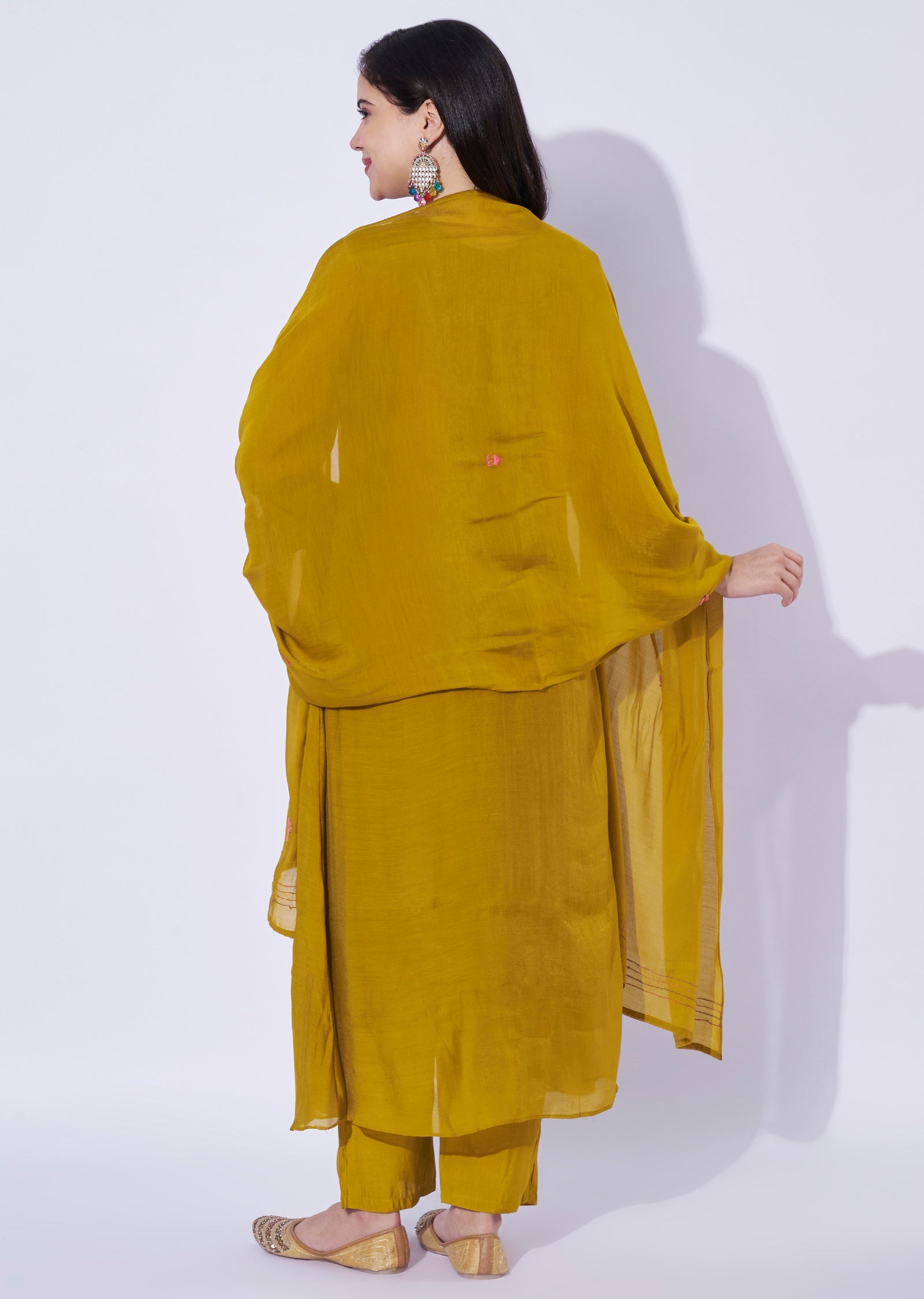 Mustard yellow Mul Chanderi Anarkali