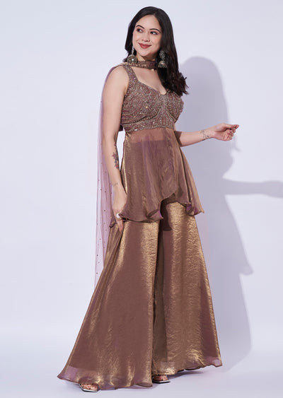 Brown jimichoo Sharara Set