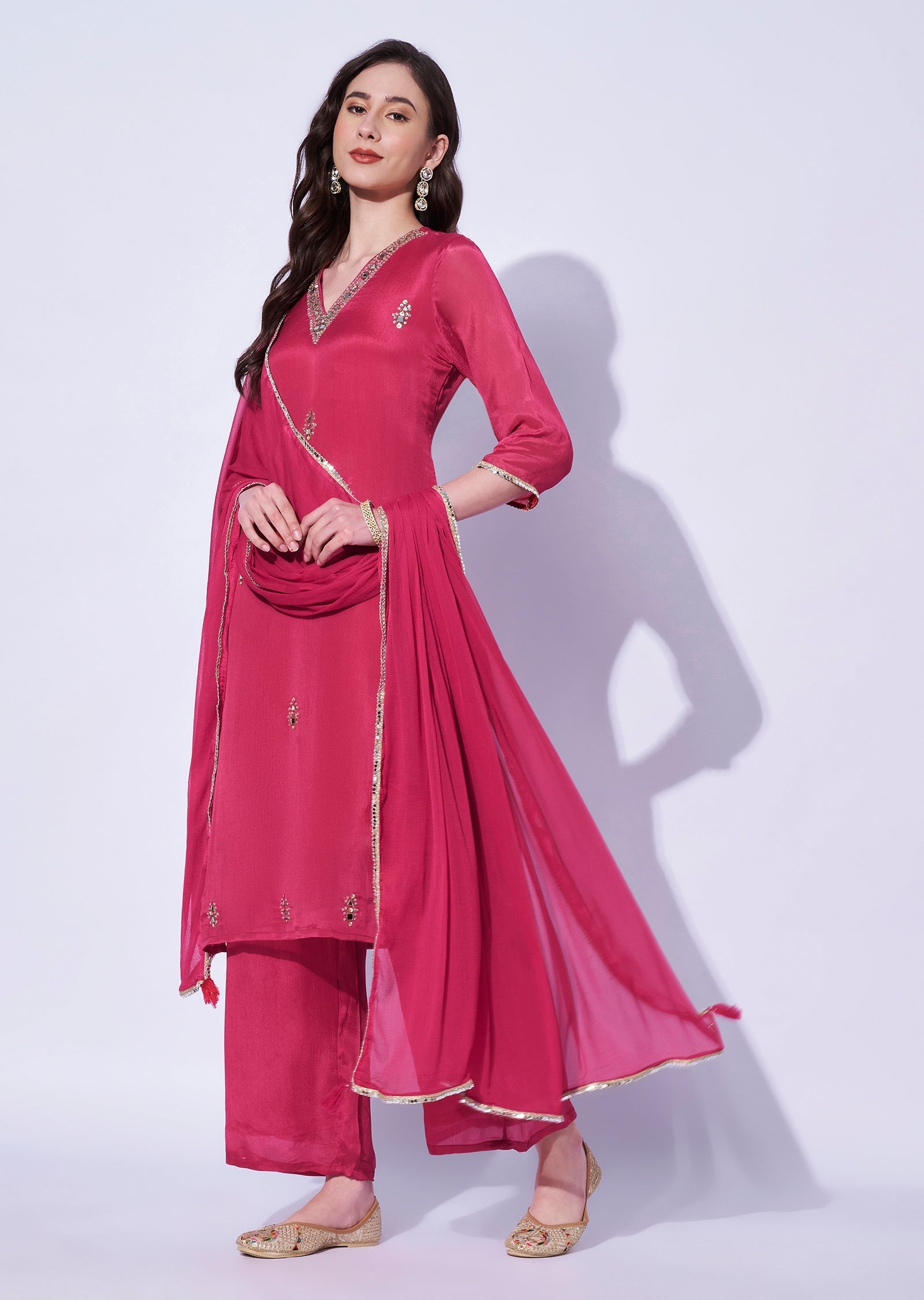 Pink Gold Straight Cut Kurti Set