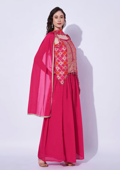 Pink Silk Sharara Set