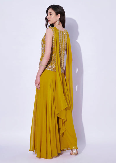 Mustard Georgette Sharara Set