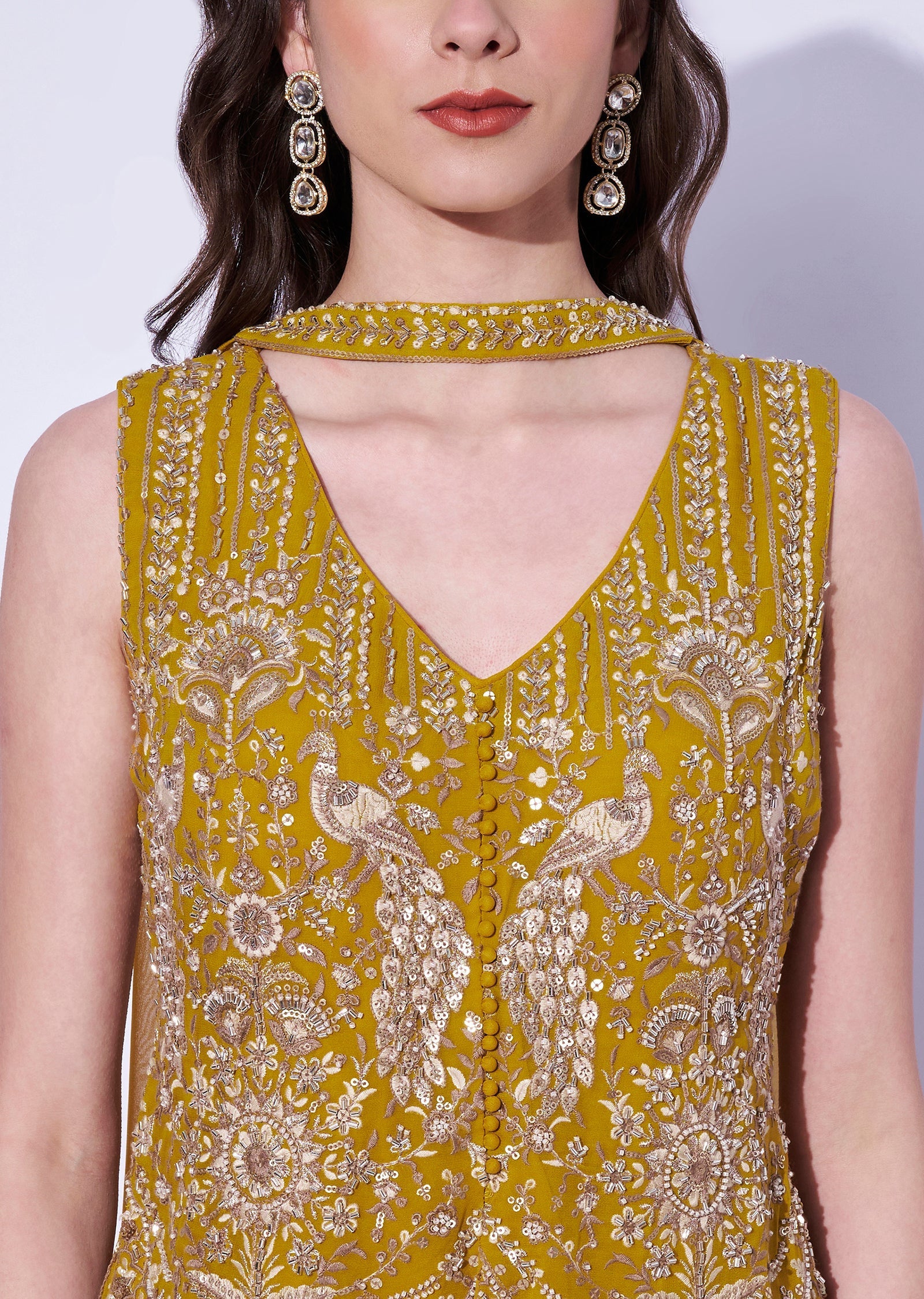 Mustard Georgette Sharara Set