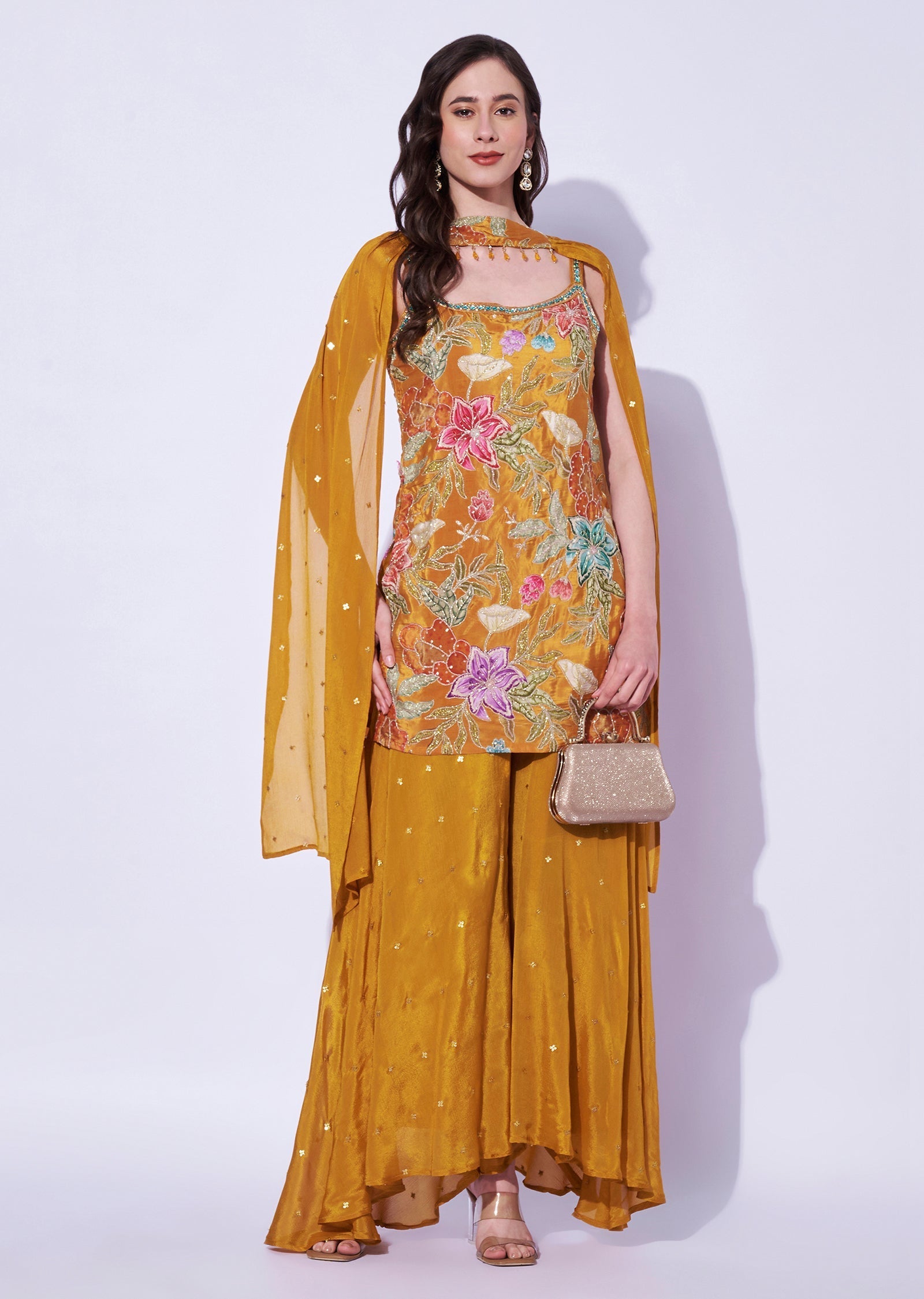 Mustard Silk Sharara Set