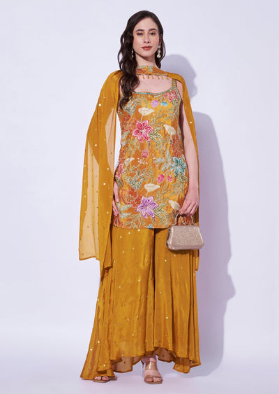 Mustard Silk Sharara Set