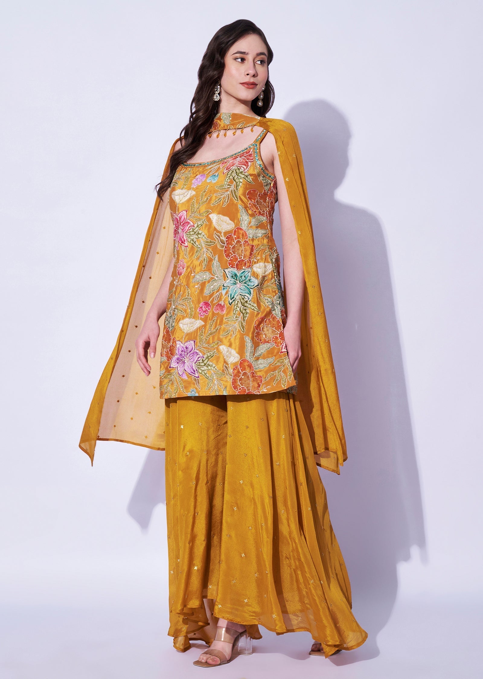 Mustard Silk Sharara Set