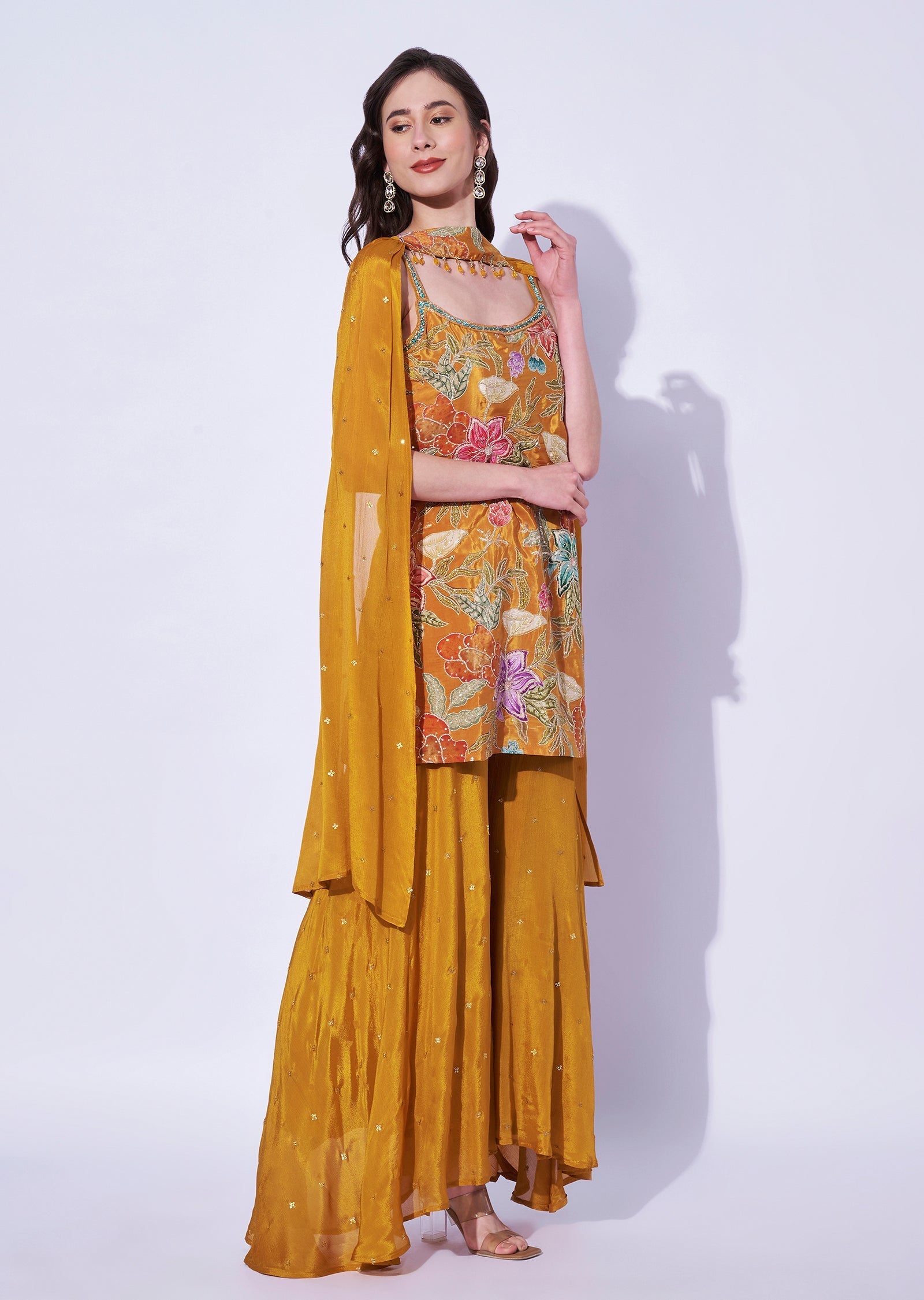 Mustard Silk Sharara Set