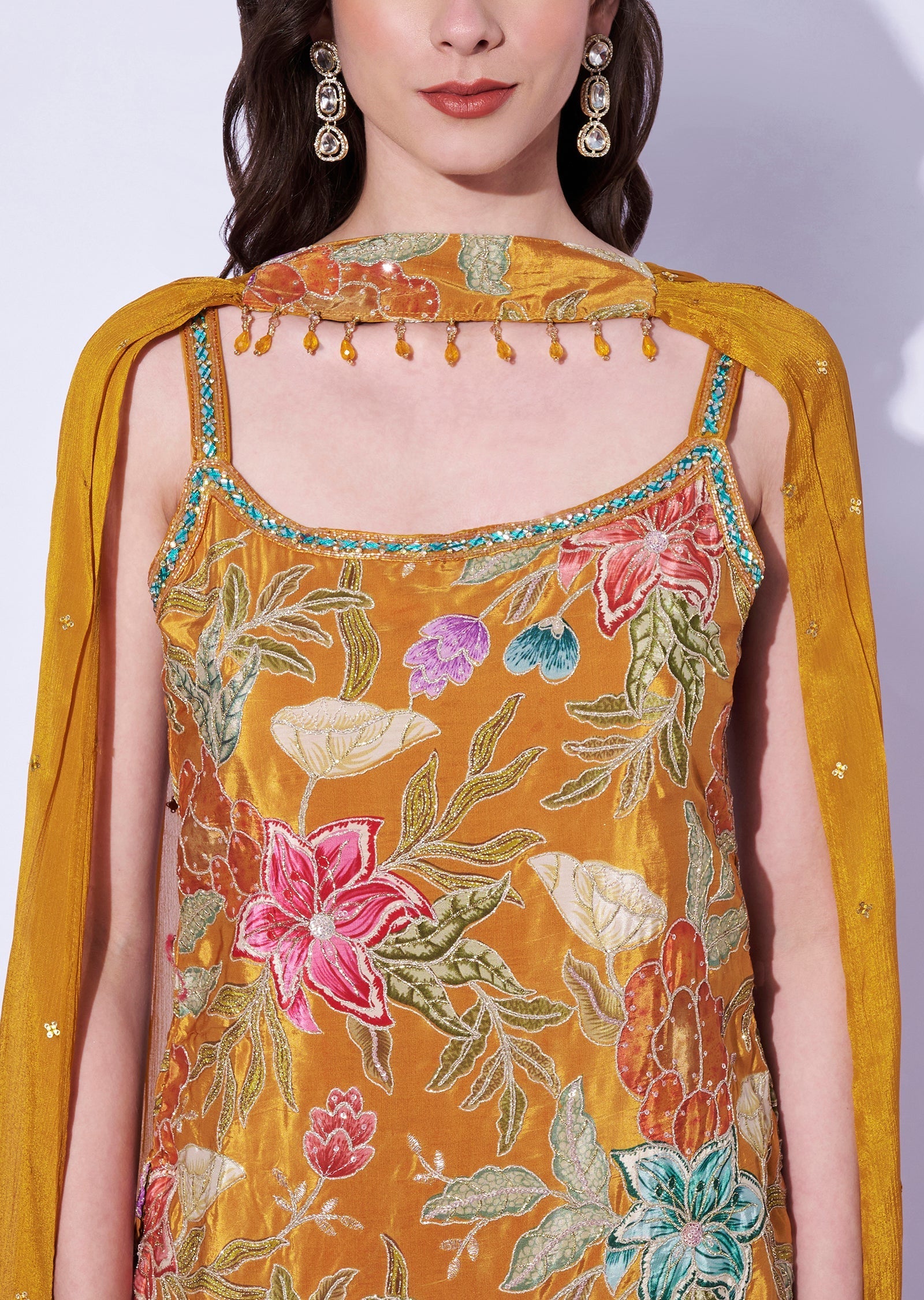 Mustard Silk Sharara Set