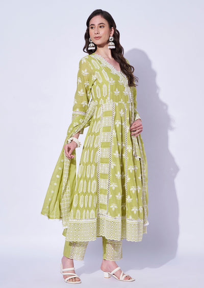 Light Green Cotton Anarkali