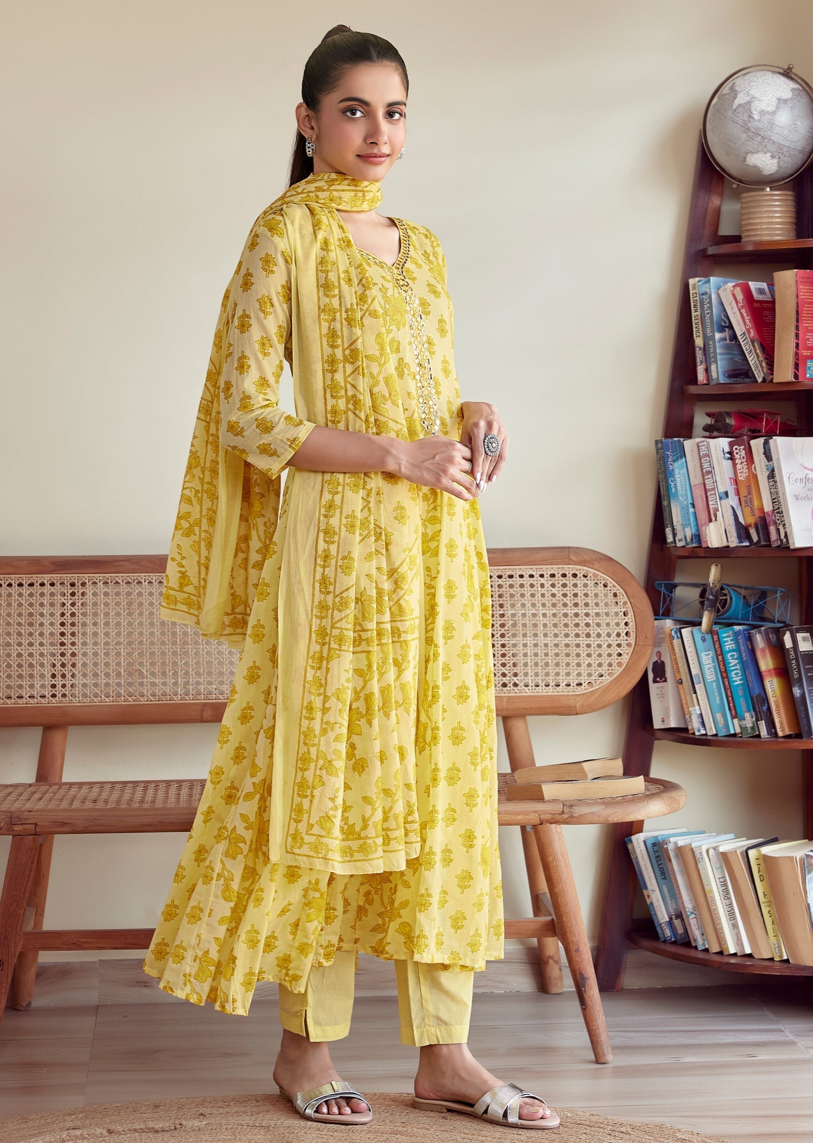 Yellow cotton Anarkali