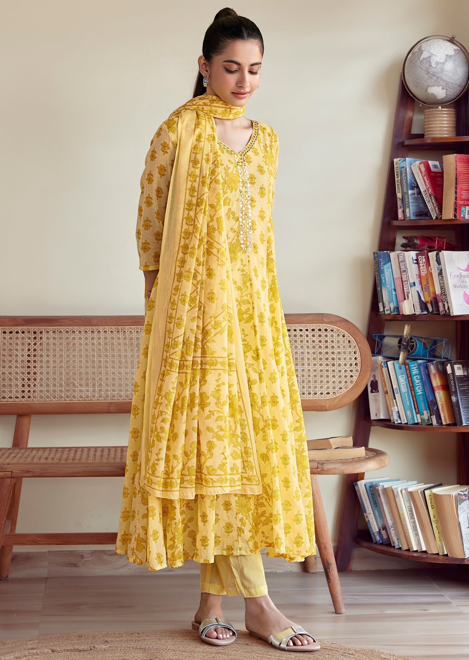 Yellow cotton Anarkali