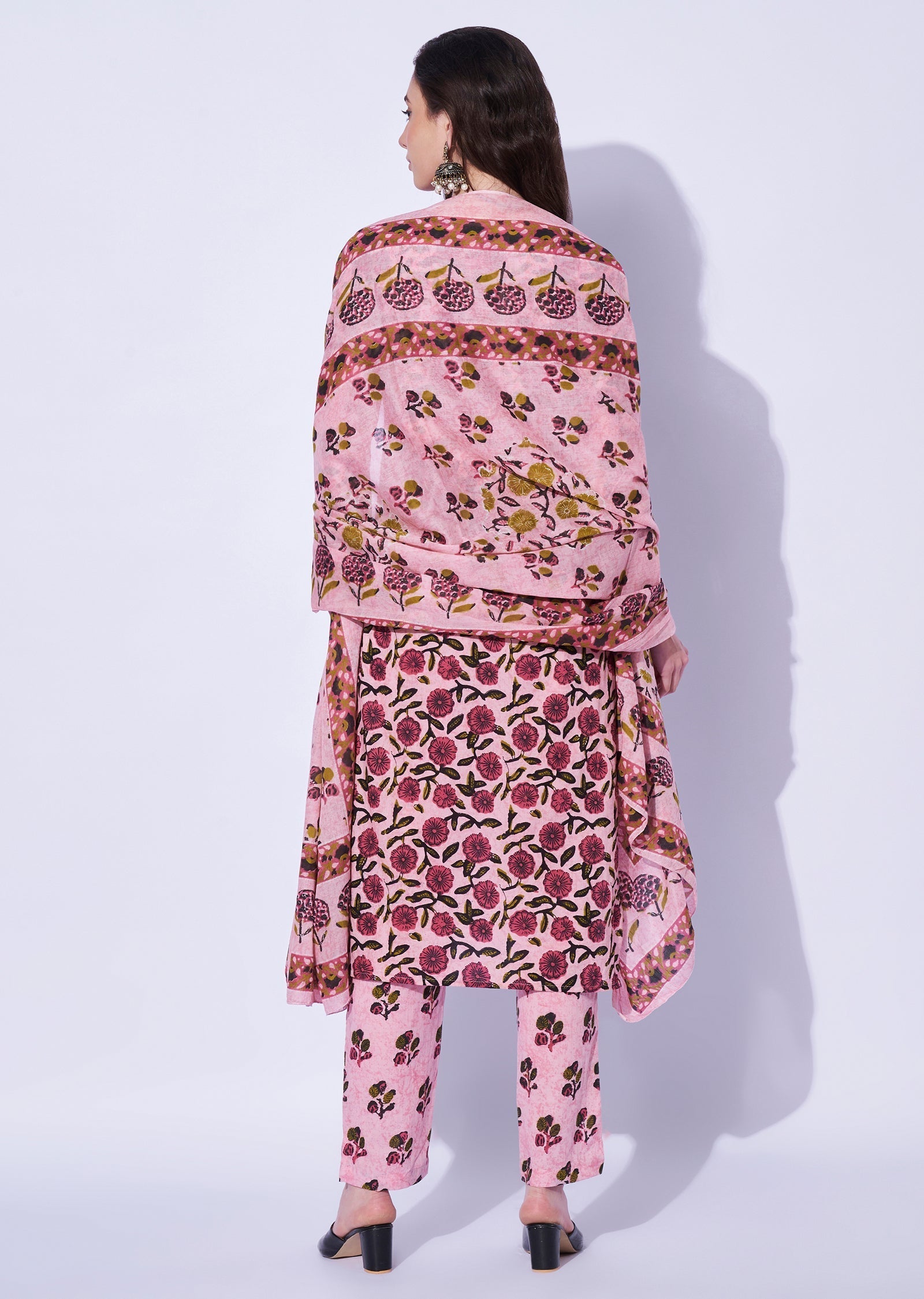 Pink Cotton Straight Cut Kurti Set