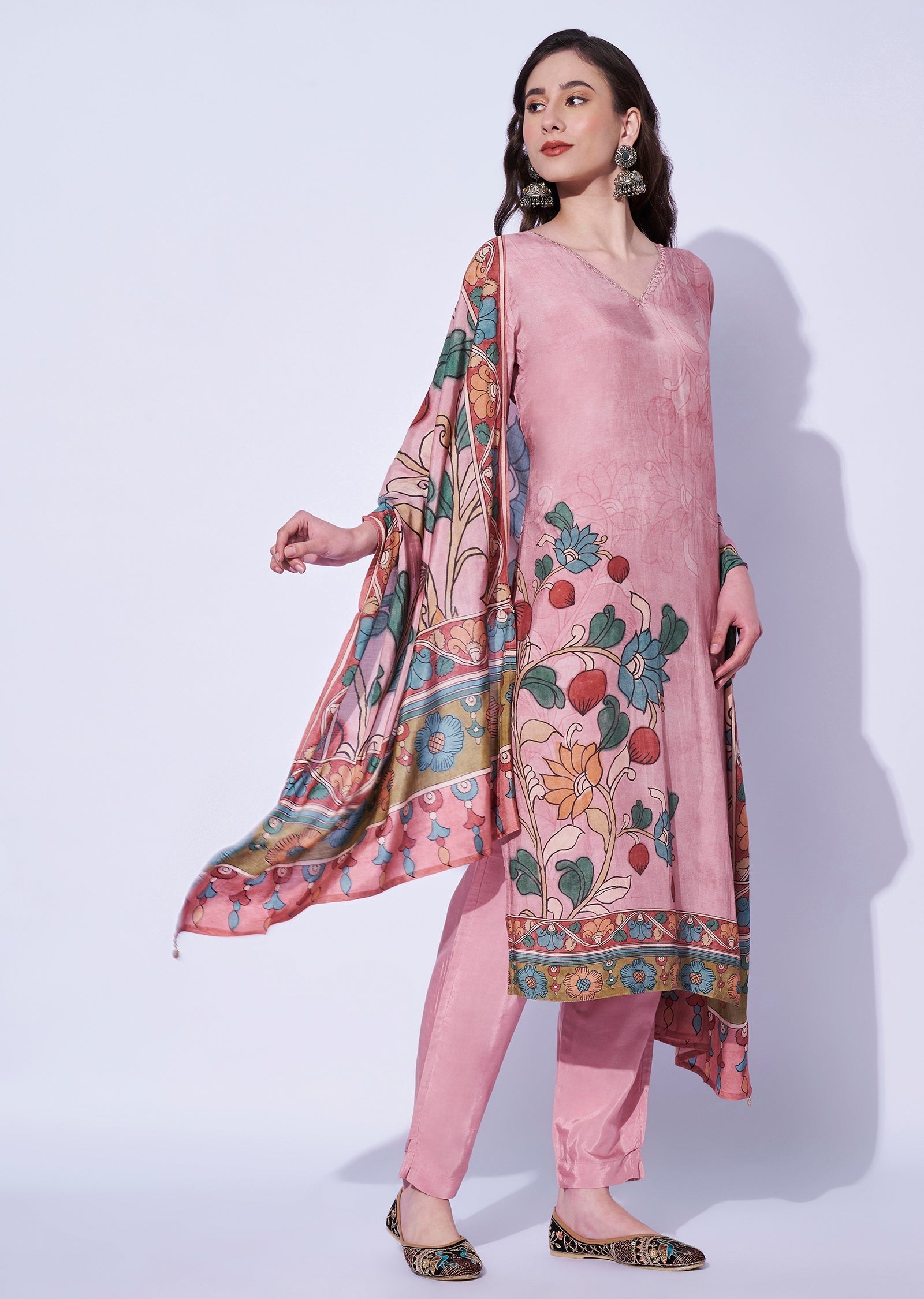 Gajari Crepe Straight Cut Kurti Set