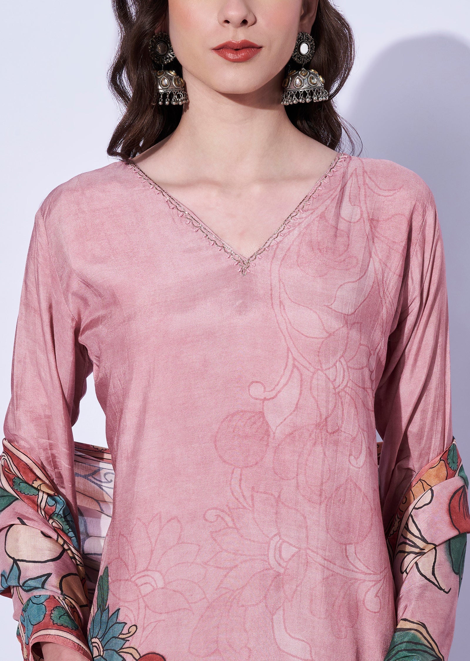 Gajari Crepe Straight Cut Kurti Set