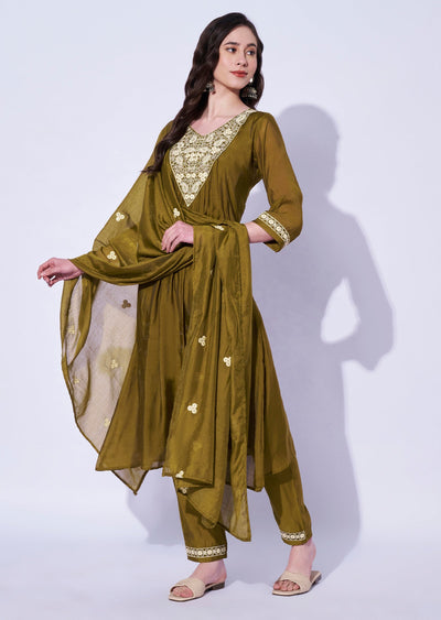 Dark Mustard Russian Silk Anarkali
