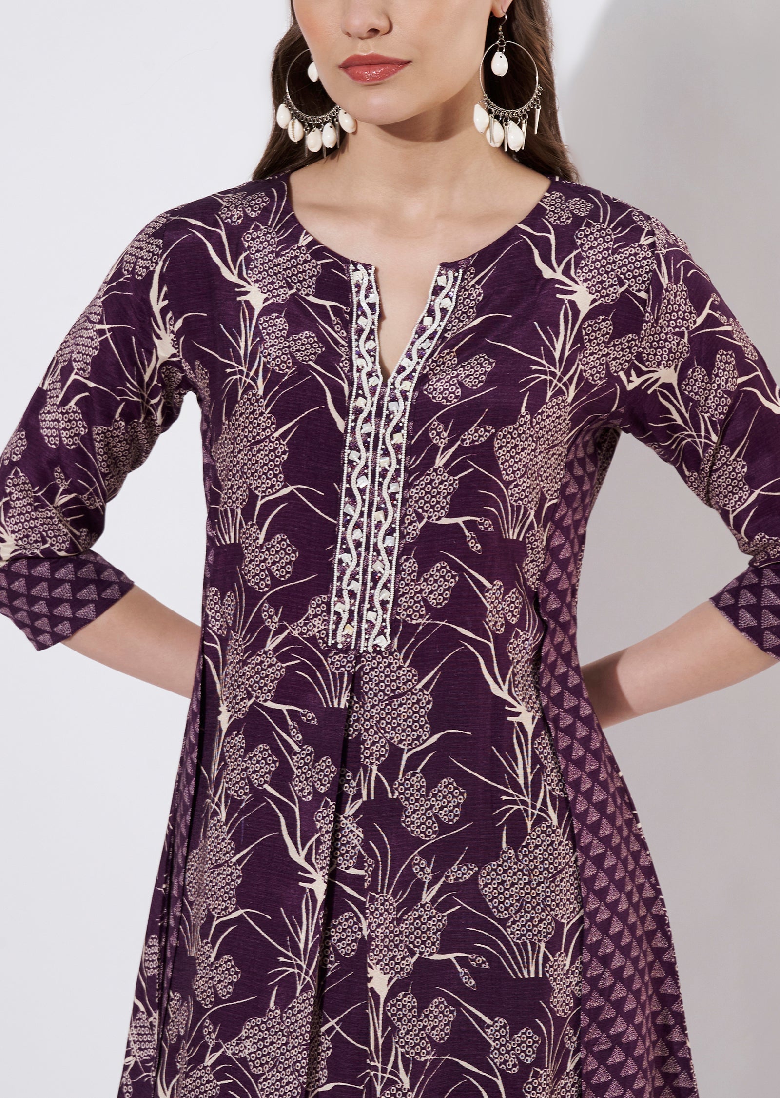 Wine Dola Silk Sharara