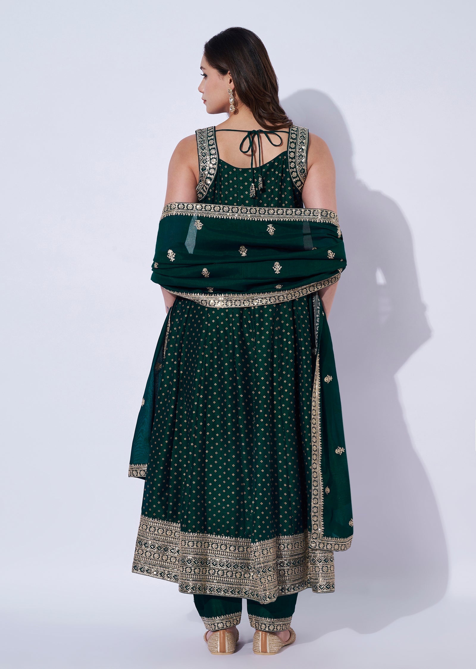 Green Silk Anarkali Set