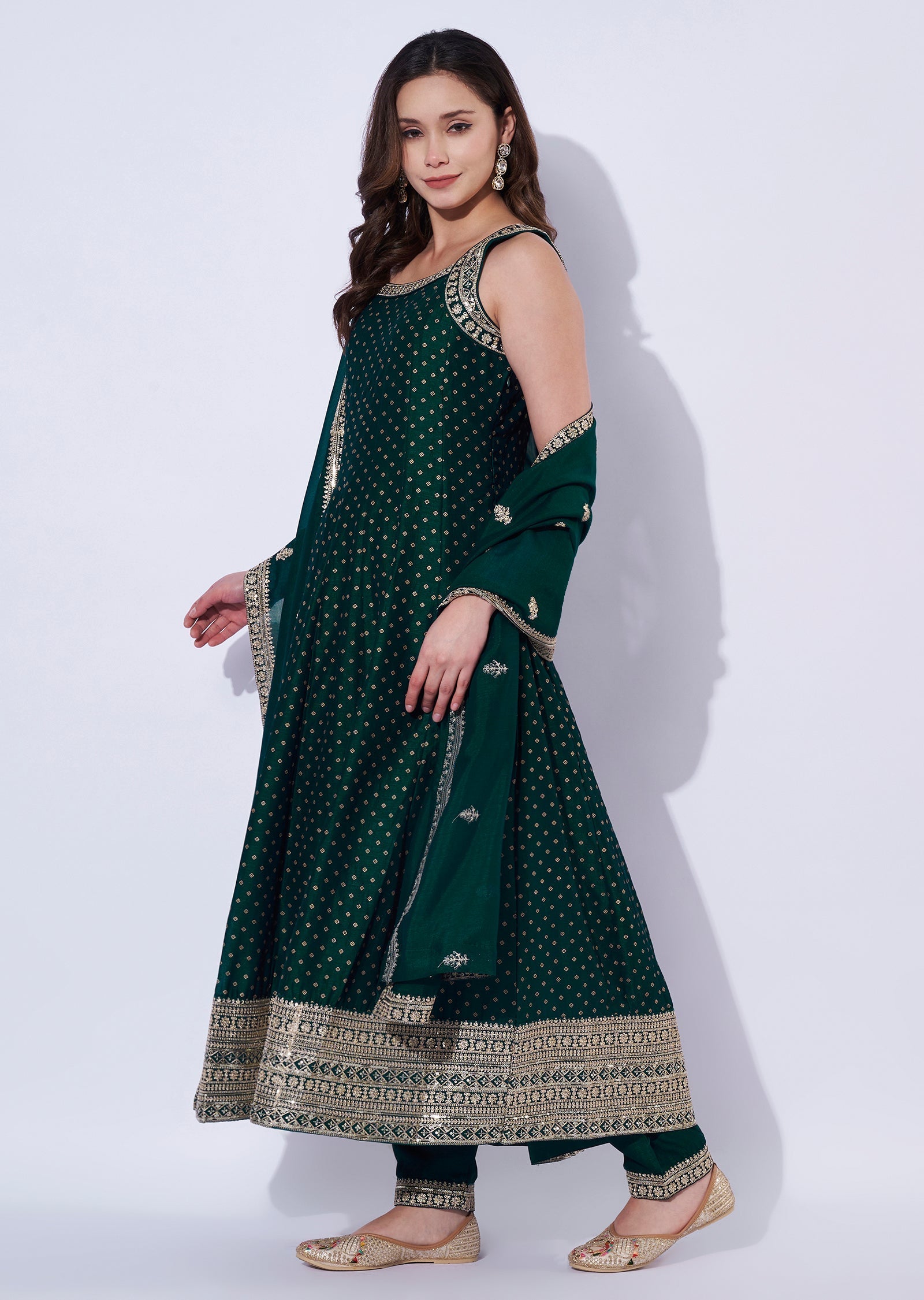 Green Silk Anarkali Set
