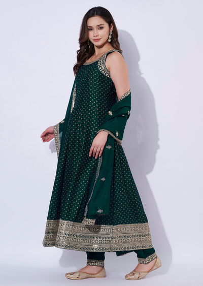 Green Silk Anarkali Set