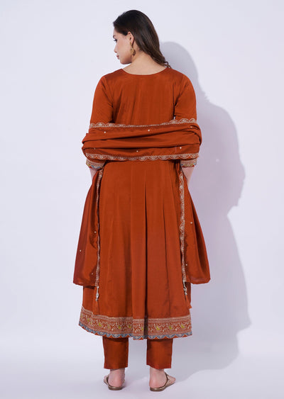 Rust Silk Anarkali Set