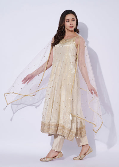 Cream Silk Anarkali Set