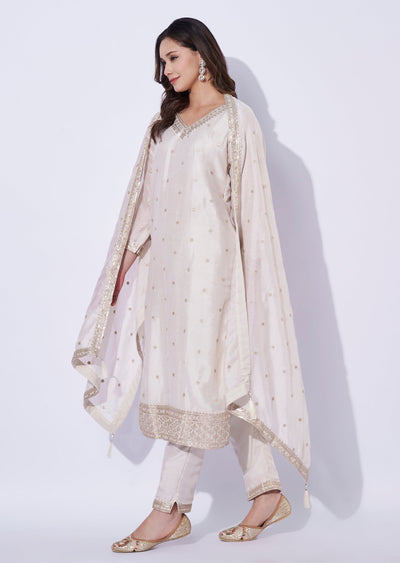 Biege Silk Straight Cut Suit