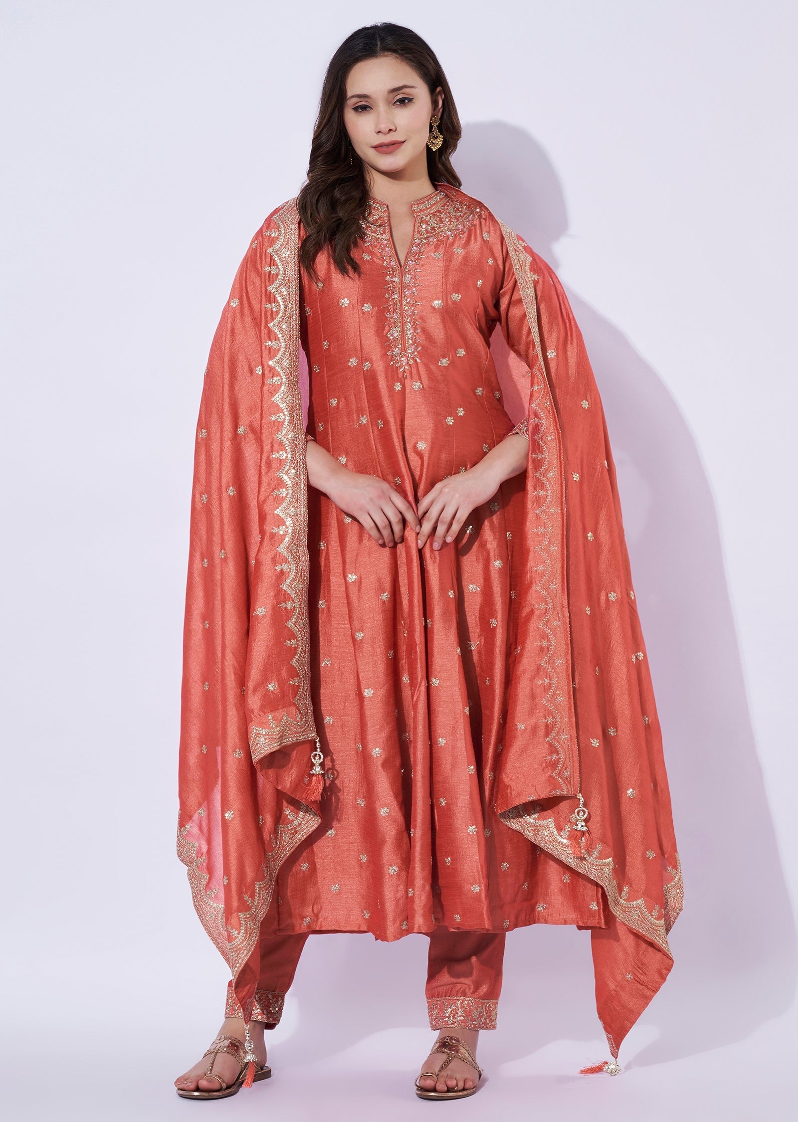 Peach Silk Anarkali Set