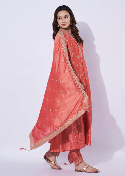 Peach Silk Anarkali Set