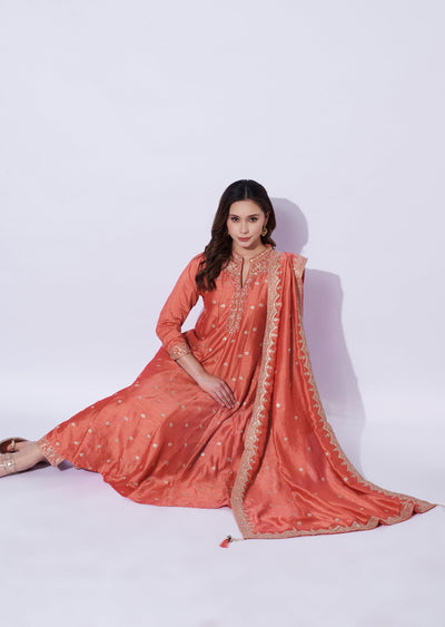 Peach Silk Anarkali Set