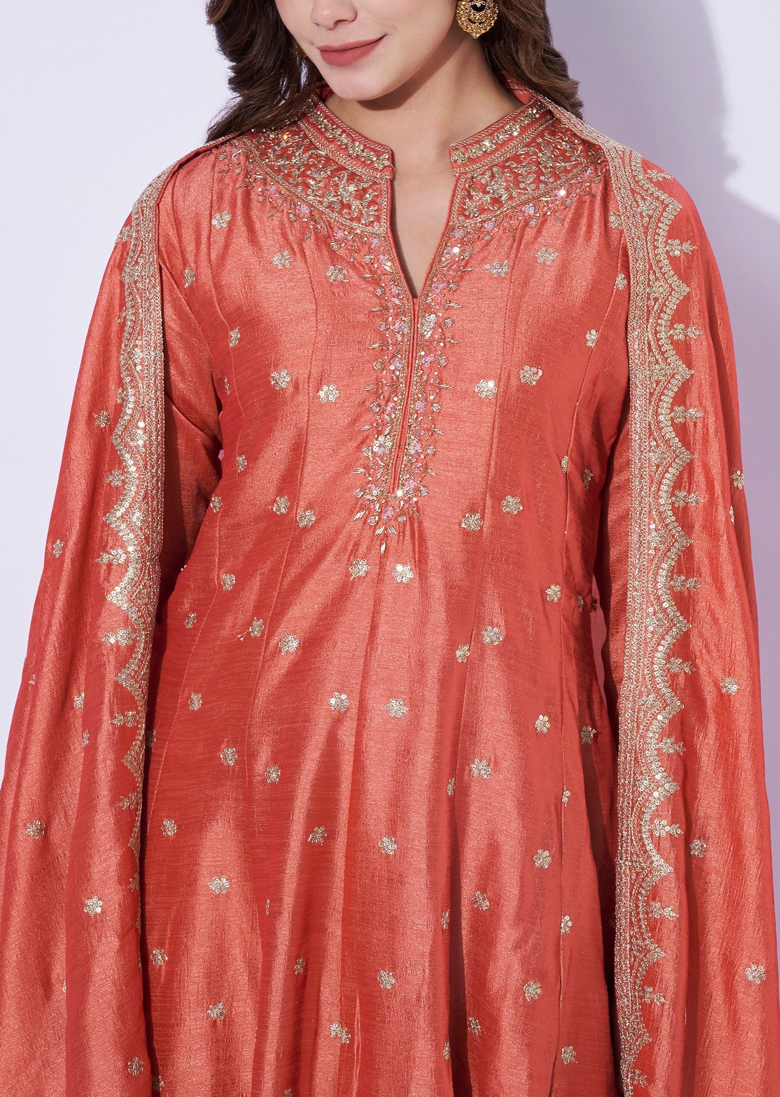 Peach Silk Anarkali Set