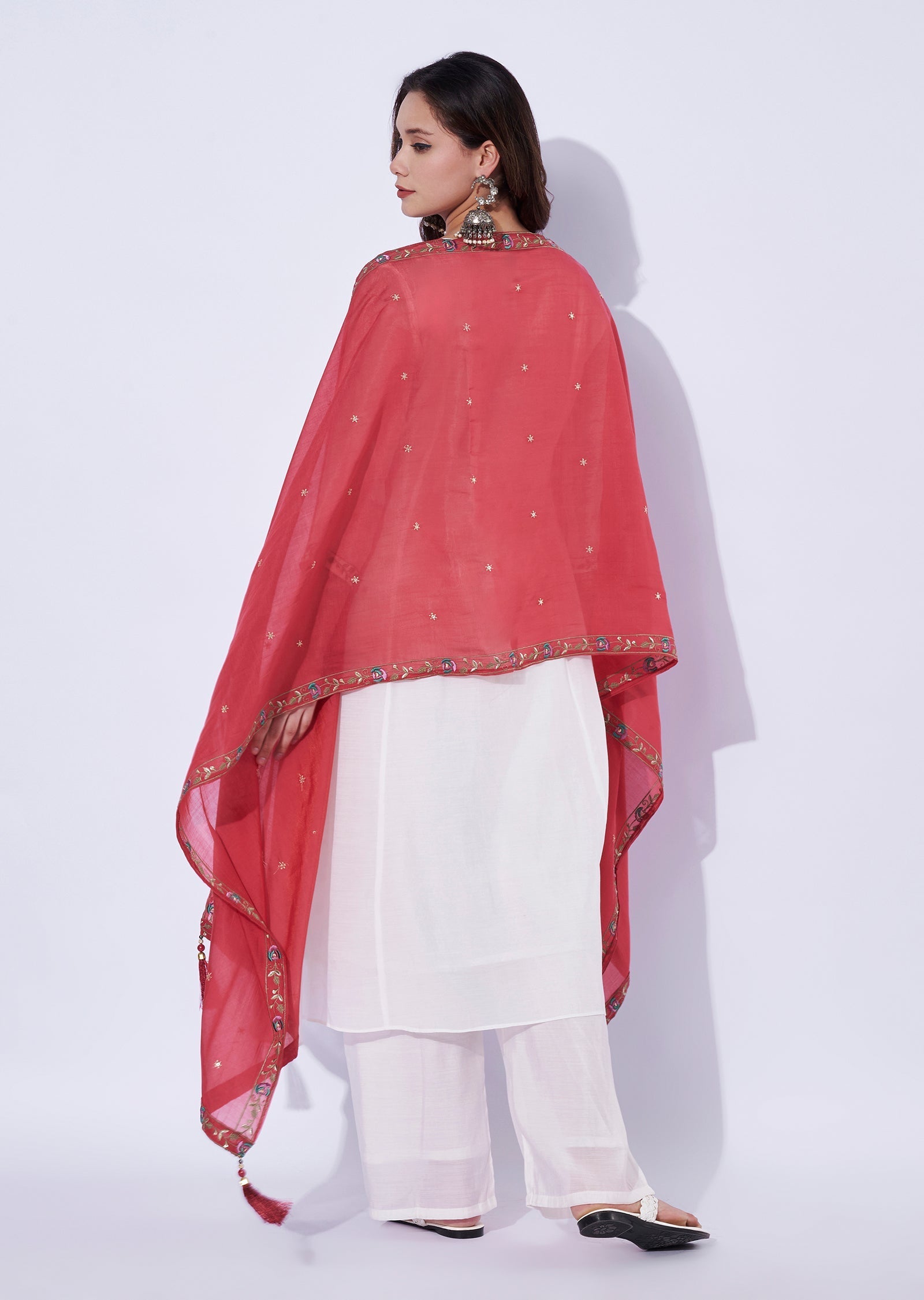 Off White Chanderi Anarkali Set