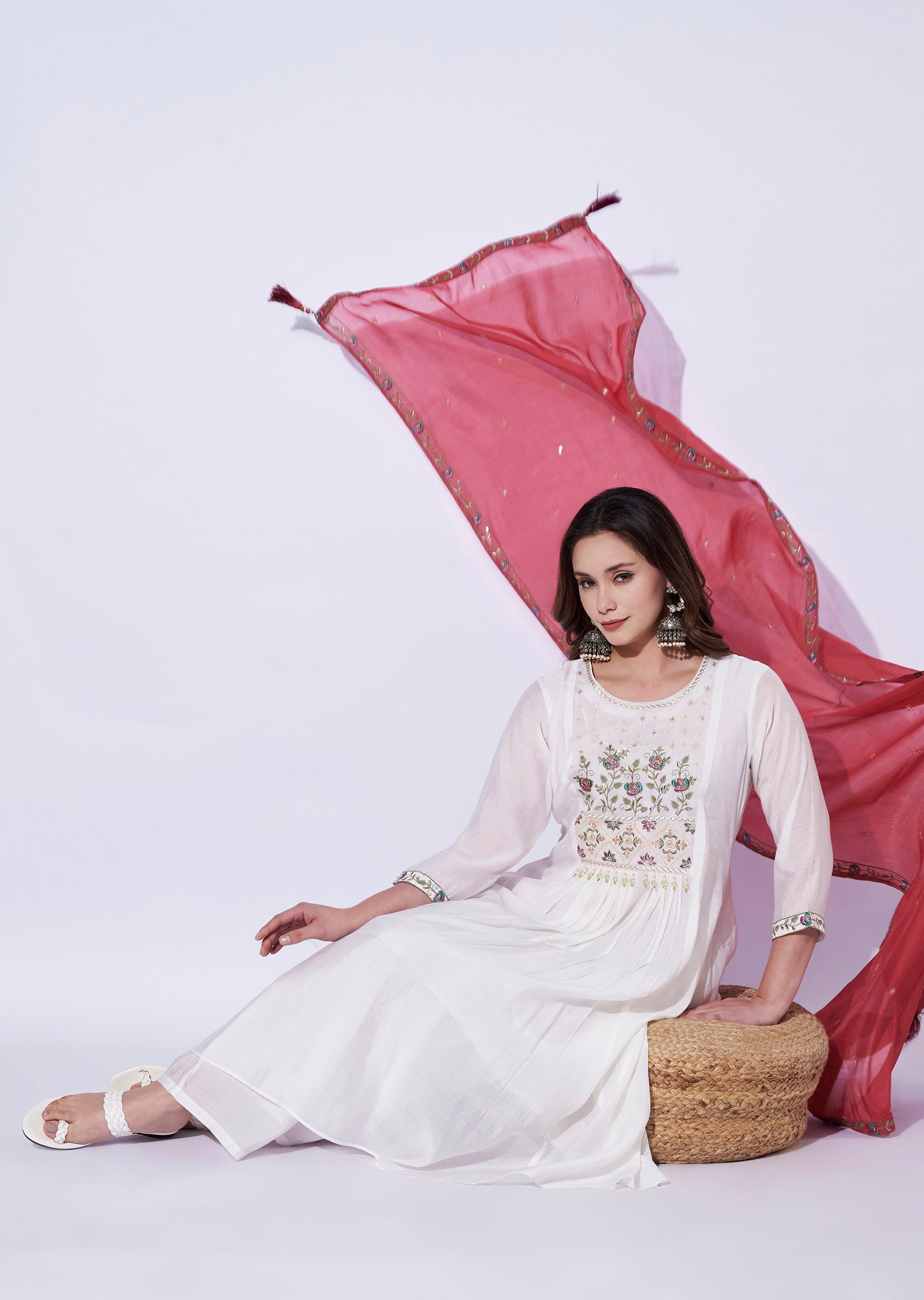 Off White Chanderi Anarkali Set
