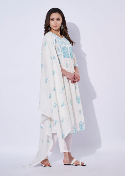 Blue Cotton Straight Cut Suit