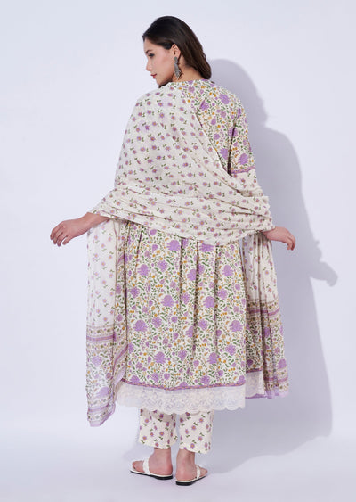 Puple Cotton Anarkali Set