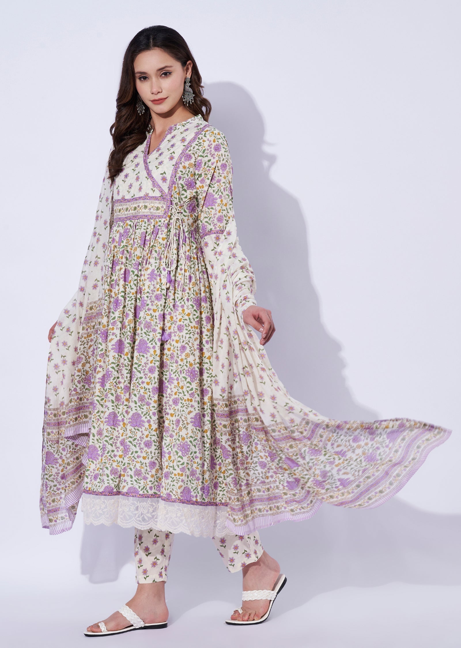 Puple Cotton Anarkali Set