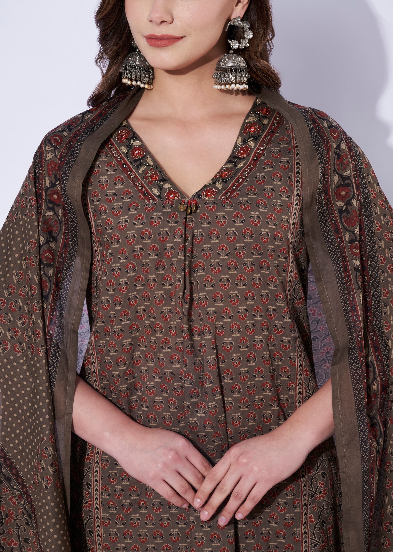 Brown Cotton Straight Cut Suit