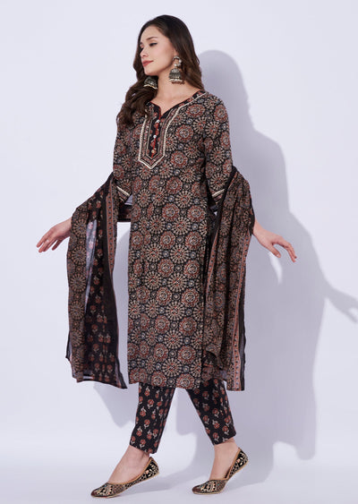 Black Cotton Straight Cut Suit