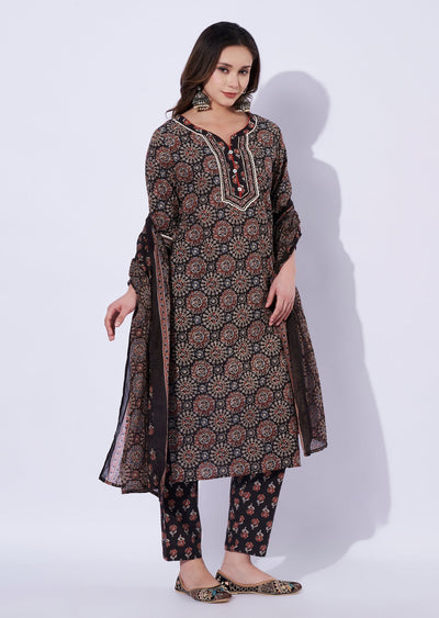 Black Cotton Straight Cut Suit